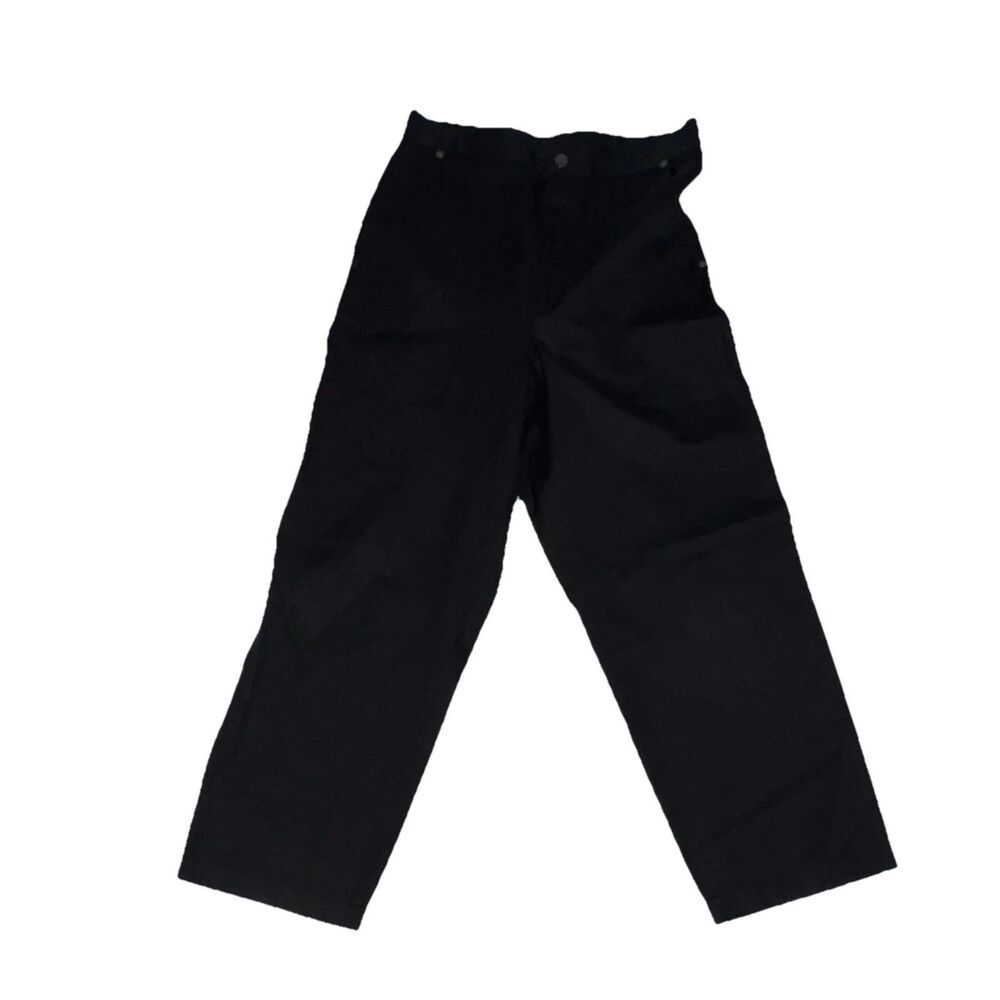 Helmut Lang Black Cotton Linen Carpenter Pants Women Flat Front Button Accent